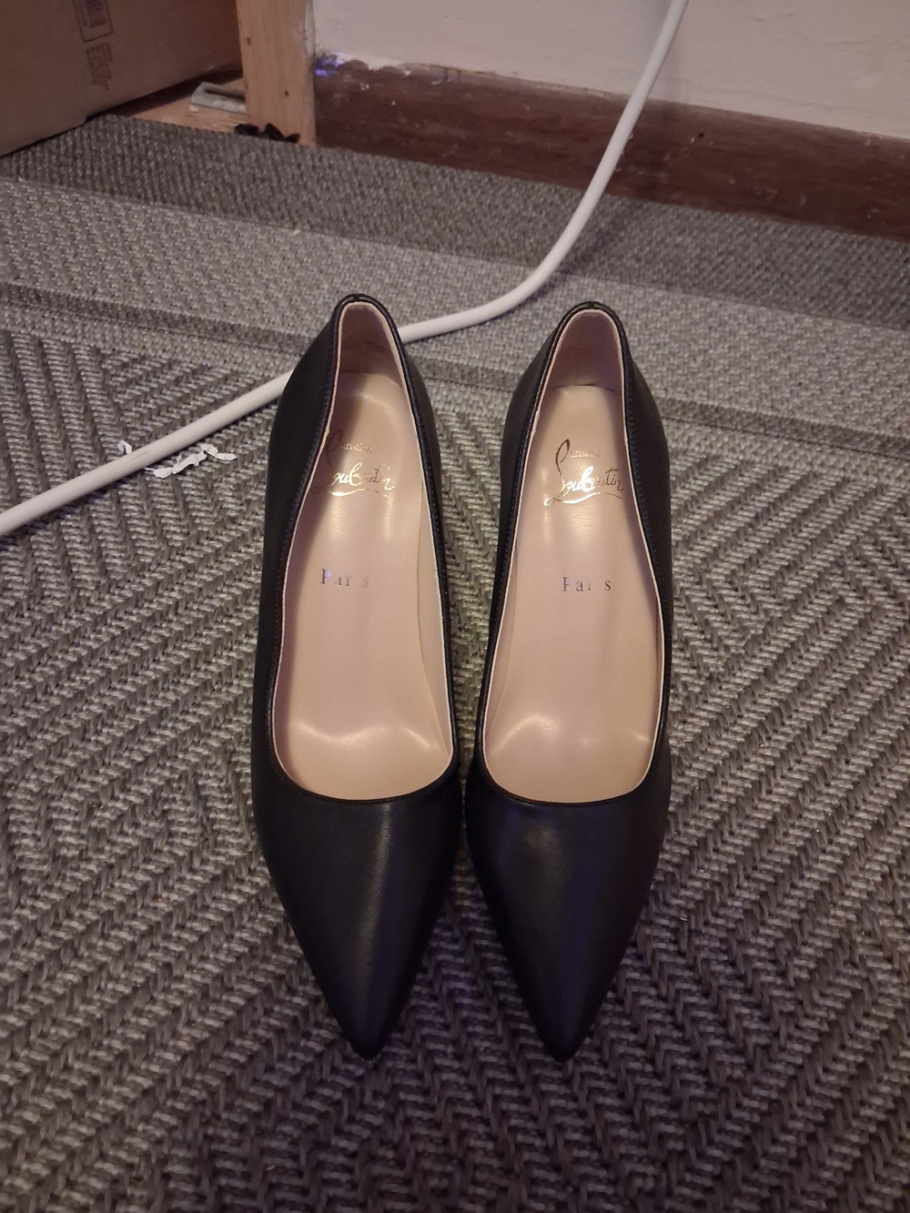 Christian Louboutin Black Pointed-Toe Leather Pumps